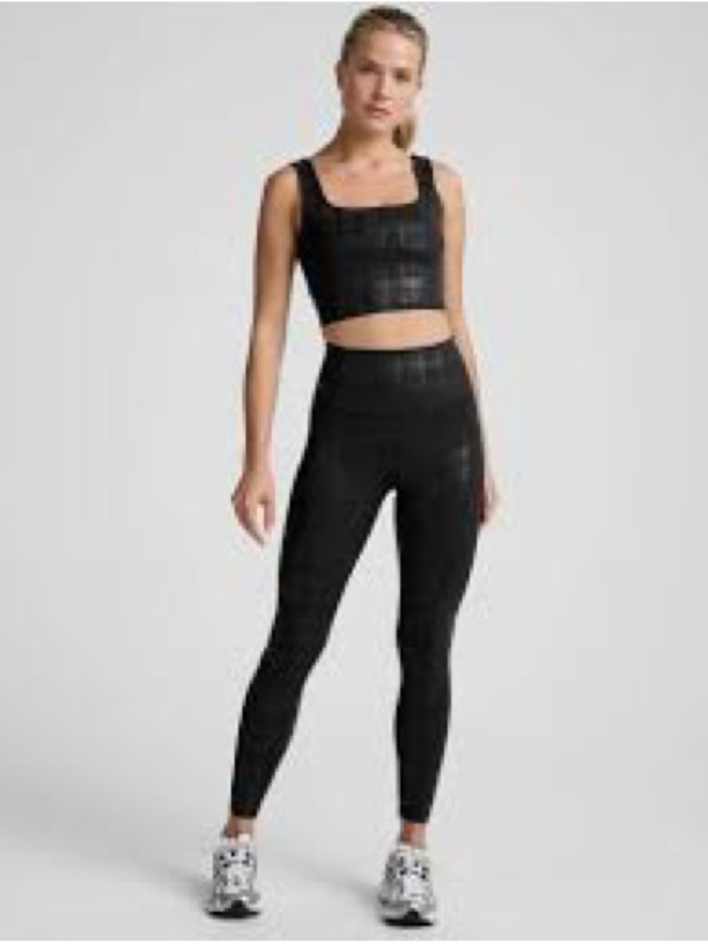Beyond Yoga the studio cropped tank high waisted midi legging in plaid foil